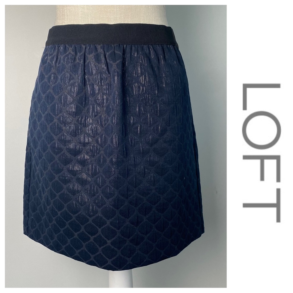 NWT Navy Brocade Textured Metallic Skirt, LOFT, Size 4